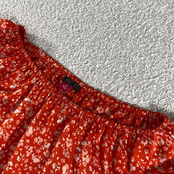 Vince Camuto Orange Floral Off-the-Shoulder Tie-Waist Blouse xs - Picture 9 of 12